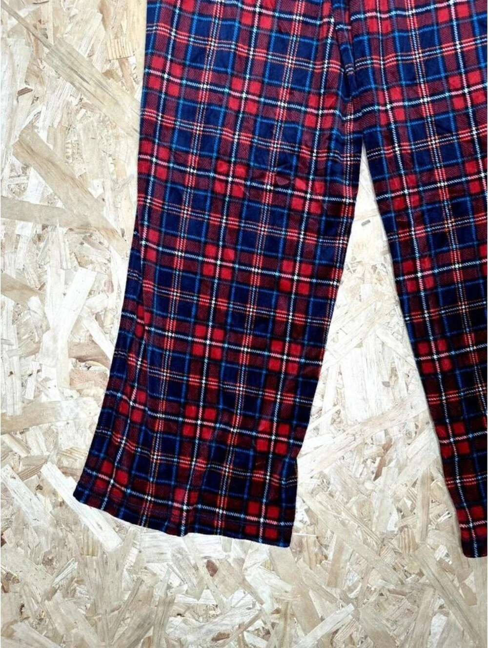 Nautica Pajama Pants Mens Small Red Blue Plaid Fleece Lounge Sleepwear